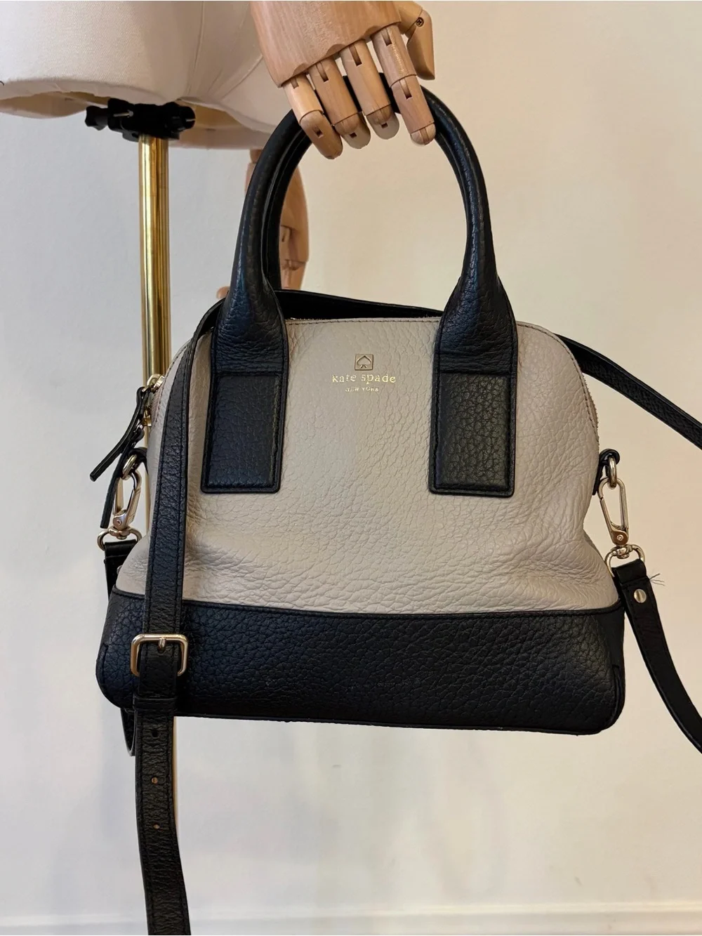 kate spade Two-Tone Black & Cream Pebbled Leather Satchel